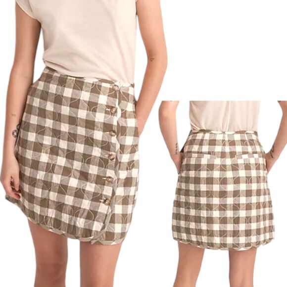 Madewell Dresses & Skirts - Madewell Flannel Mini Skirt Womens 6 Green Gingham Check Quilted Button Cotton